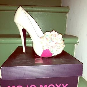 Cream and pink heels